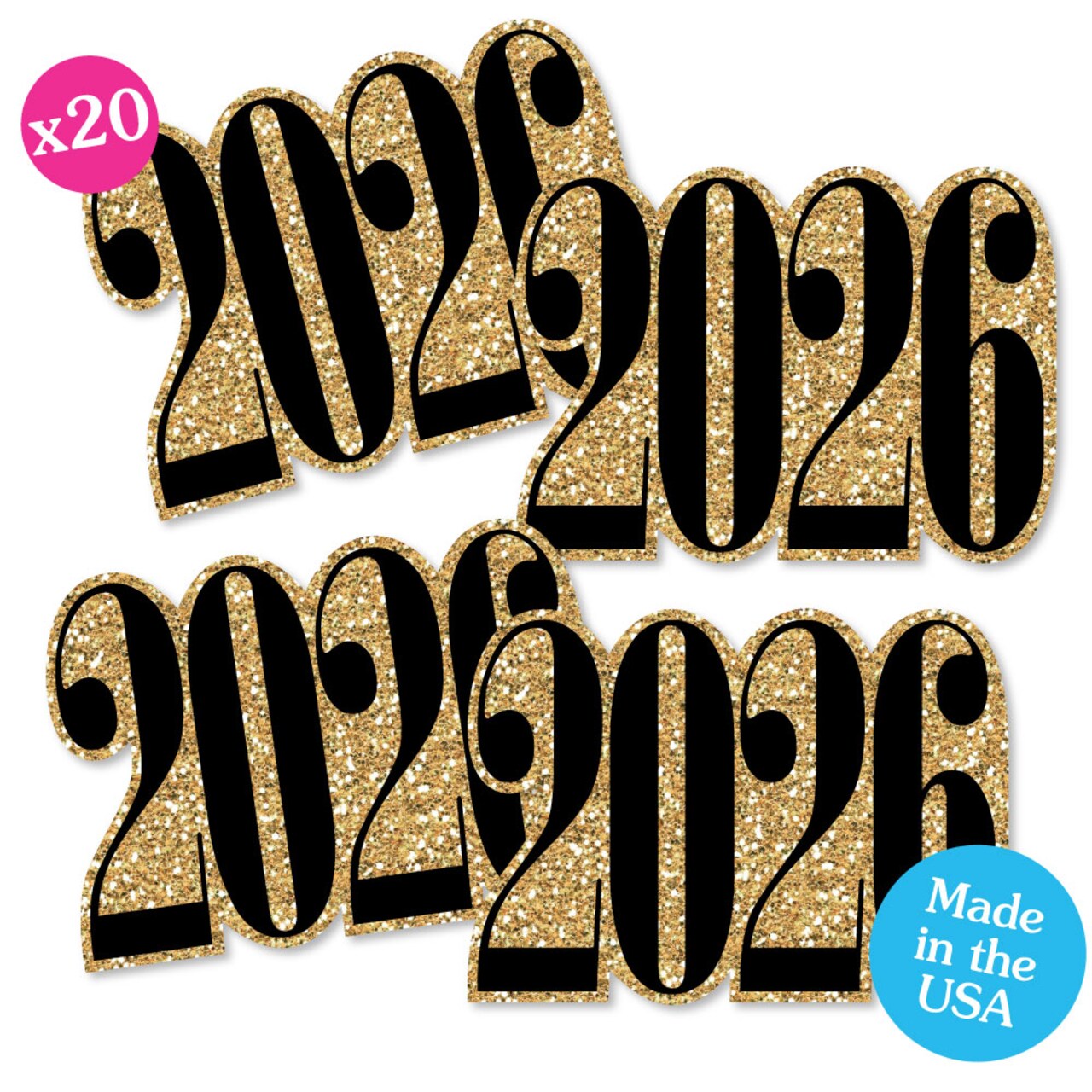 Big Dot of Happiness Gold New Year's Eve - 2026 Decorations DIY Party Essentials - Set of 20